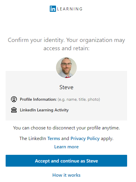 Image showing the final step of connecting LinkedIn Learning and a personal LinkedIn profile