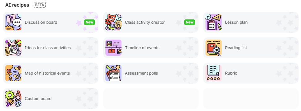 Screenshot of the AI recipes in Padlet.